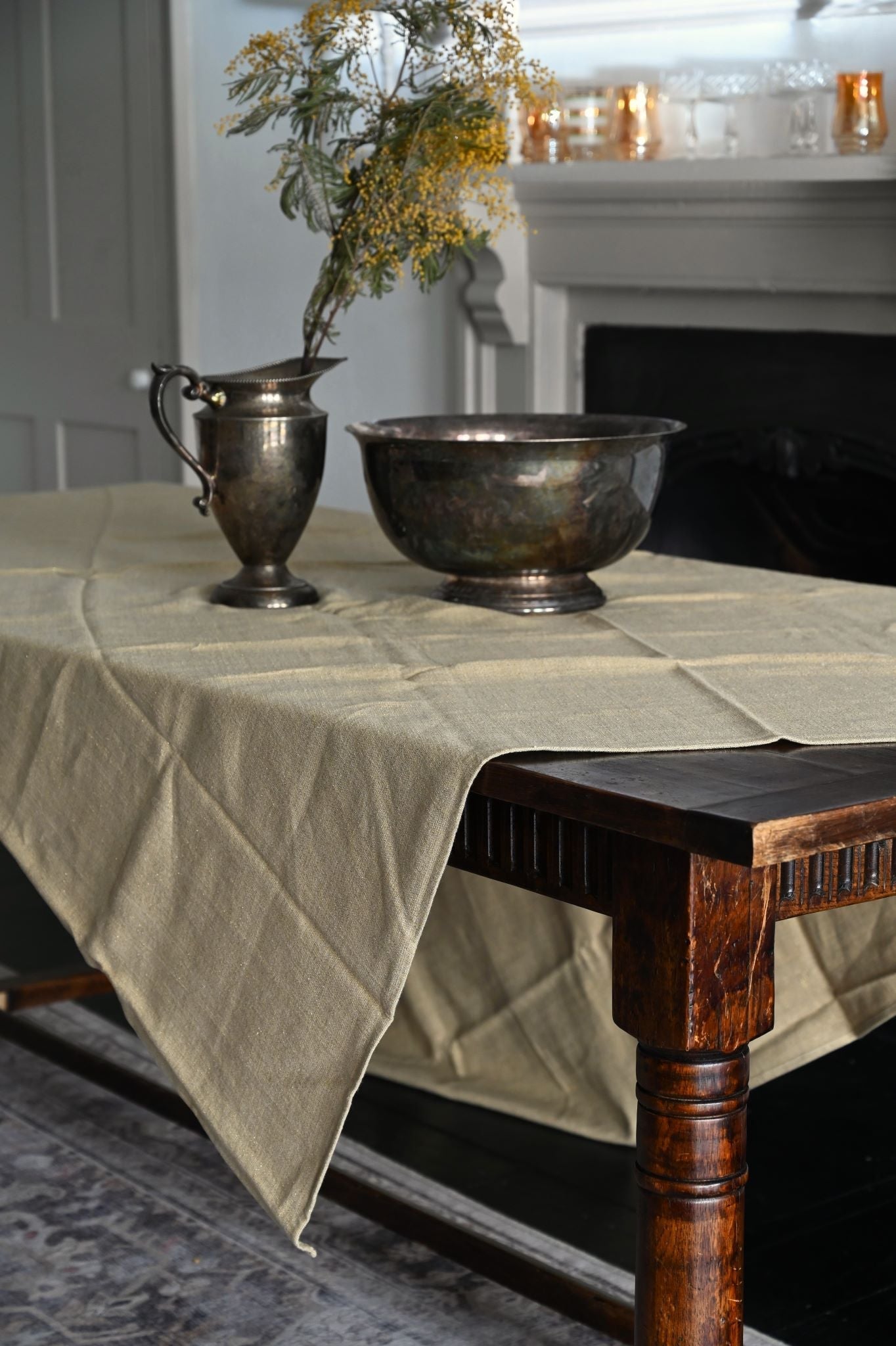 Gold Metallic Linen Blend Table Linen Collection