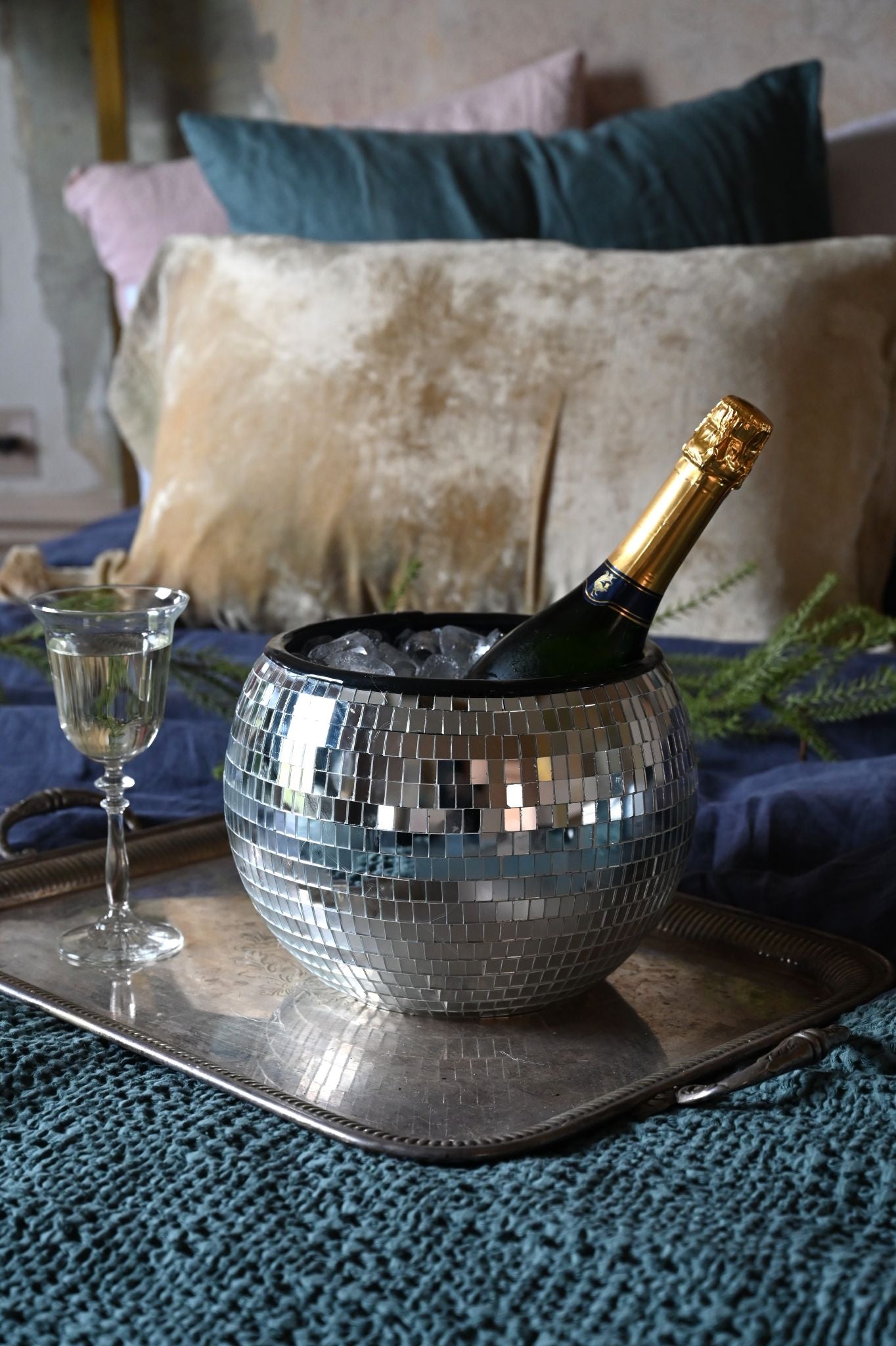 Silver Mirrored Disco Ball Wine Cooler & Ice Bucket