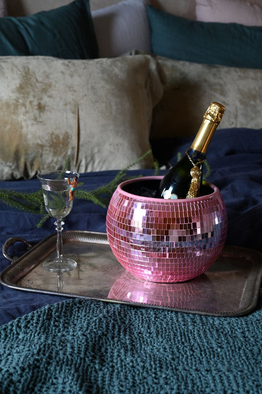 Pink Mirrored Disco Ball Ice Bucket